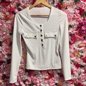 Source Unknown White Long Sleeve Buttoned Top